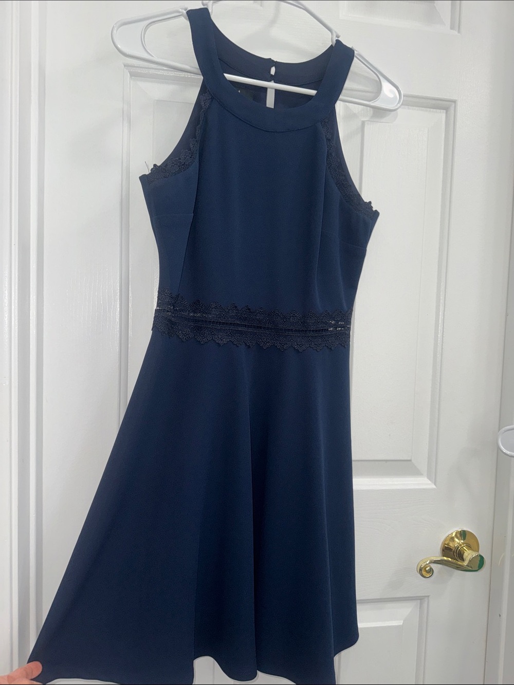 INC International Concepts Navy Halter Lace-Trim A-Line Dress